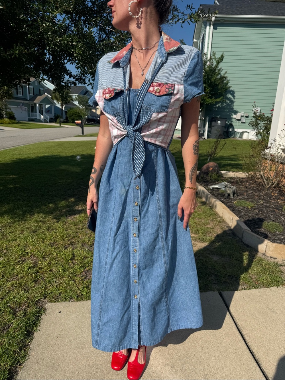 Vintage PG Collections by Ginger Bort Patchwork Denim Maxi Dress — Size 12